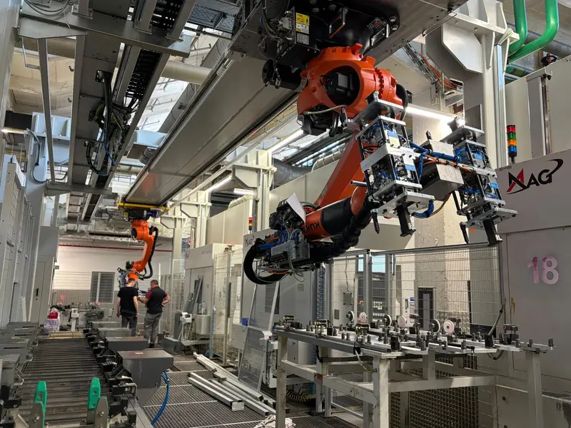 Roboterzelle in einer automatisierten Produktionslinie